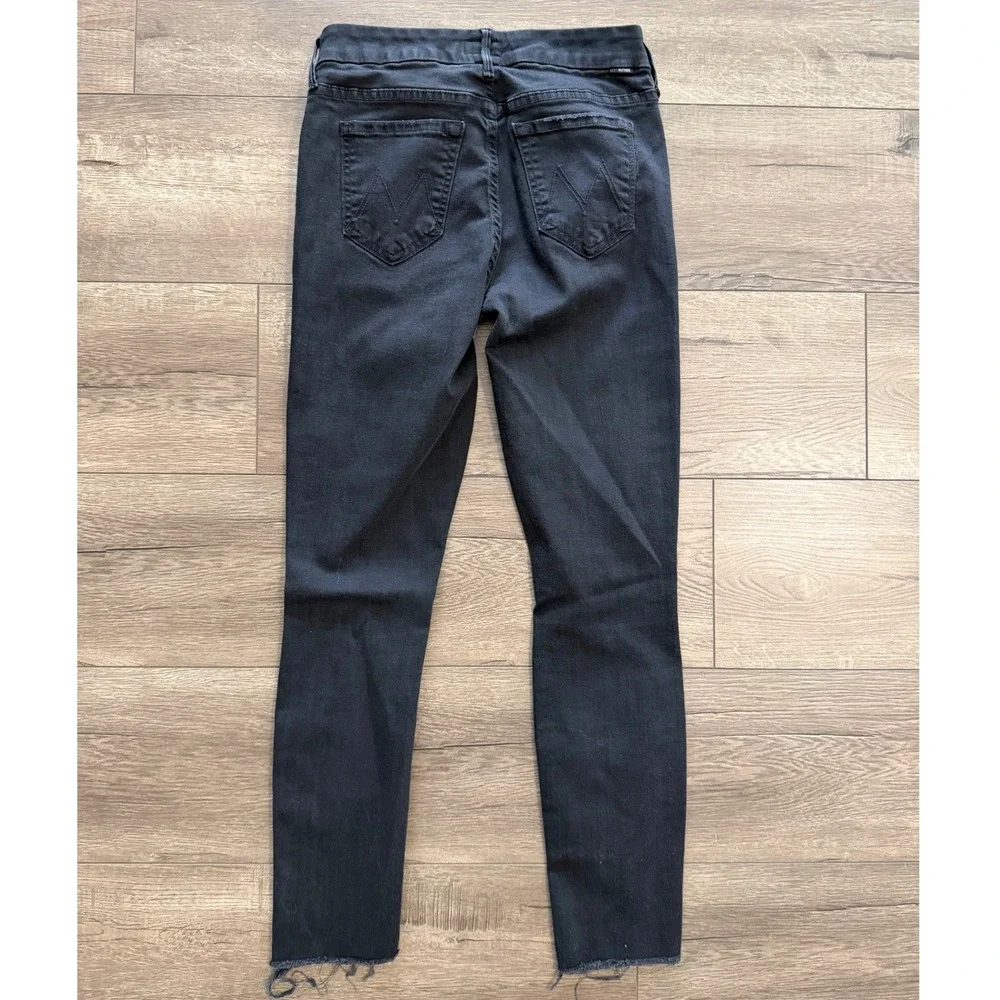 MOTHER Looker Ankle Fray Jeans Black Distressed High‎ Rise Skinny Leg Size 25